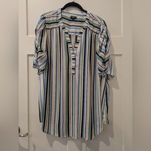 Stripped Semi-Button Down Blouse